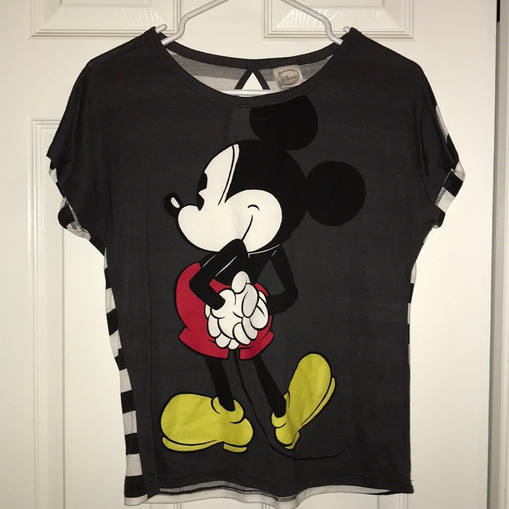 Mickey Mouse Keyhole Back Striped Disney Shirt